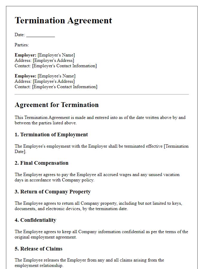 Letter template of Draft Sample Termination Agreement