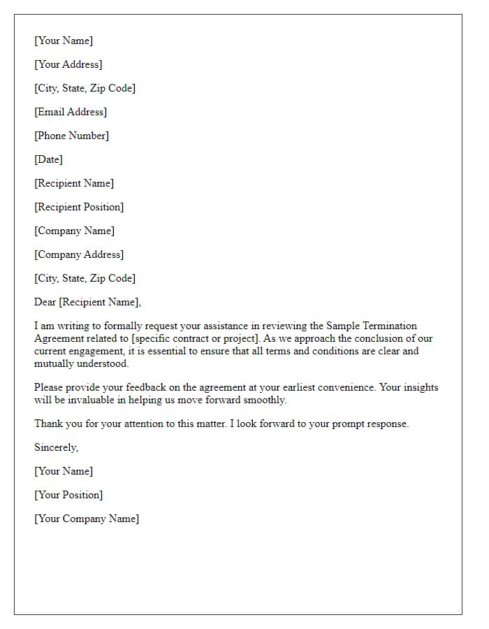 Letter template of Request for Sample Termination Agreement Review