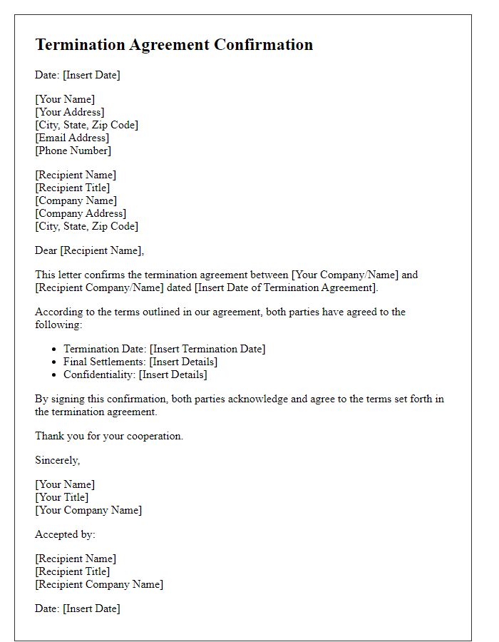 Letter template of Sample Termination Agreement Confirmation