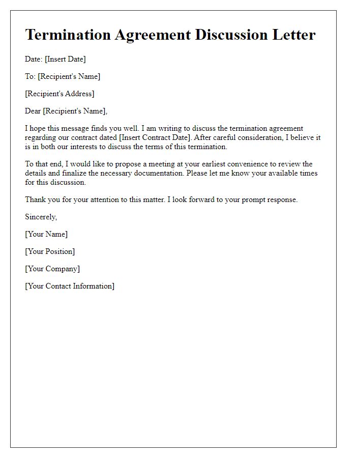 Letter template of Sample Termination Agreement Discussion