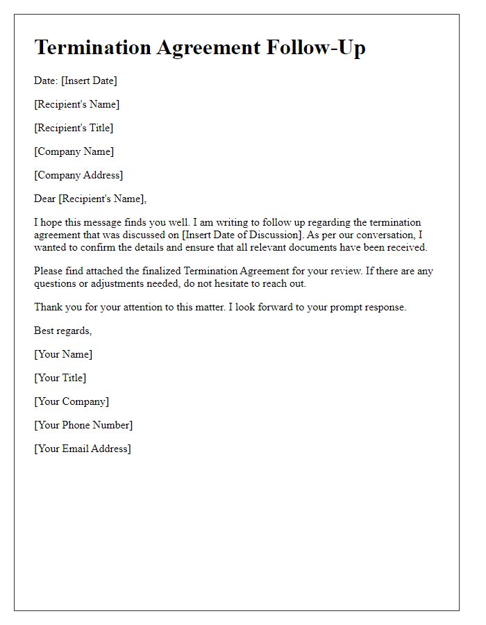 Letter template of Sample Termination Agreement Follow-Up