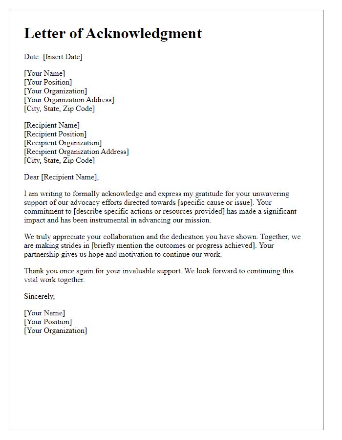 Letter template of Acknowledgment for Advocacy Support