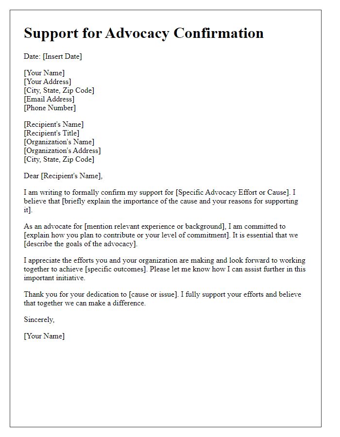 Letter template of Support for Advocacy Confirmation