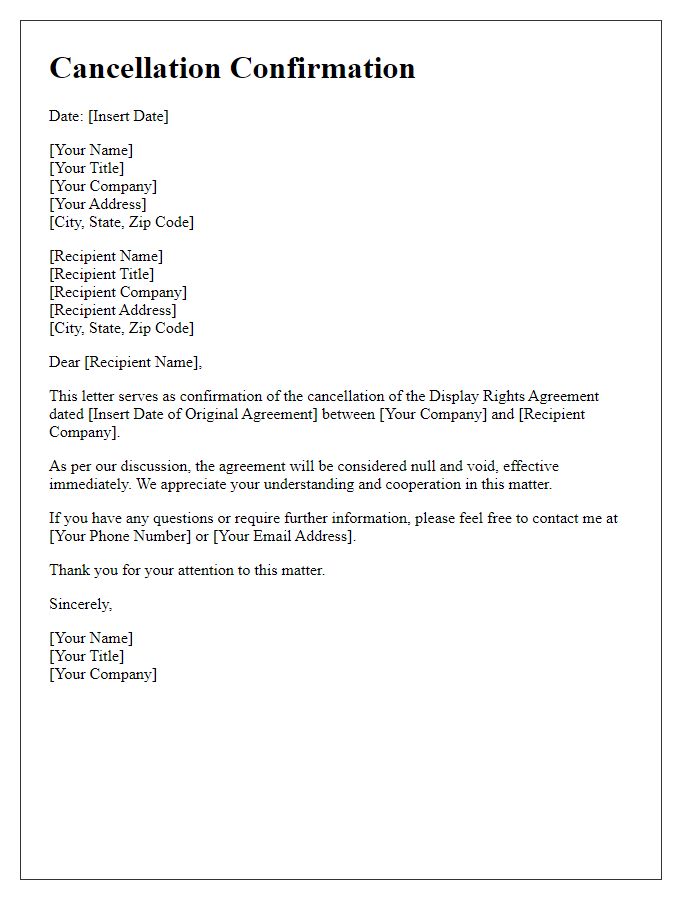 Letter template of display rights agreement cancellation confirmation