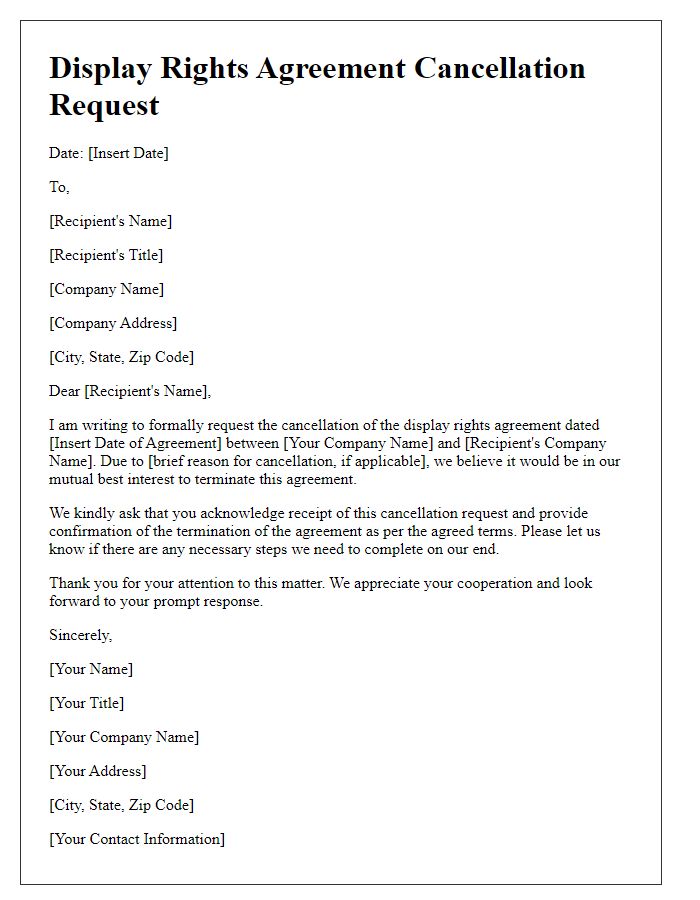 Letter template of display rights agreement cancellation request