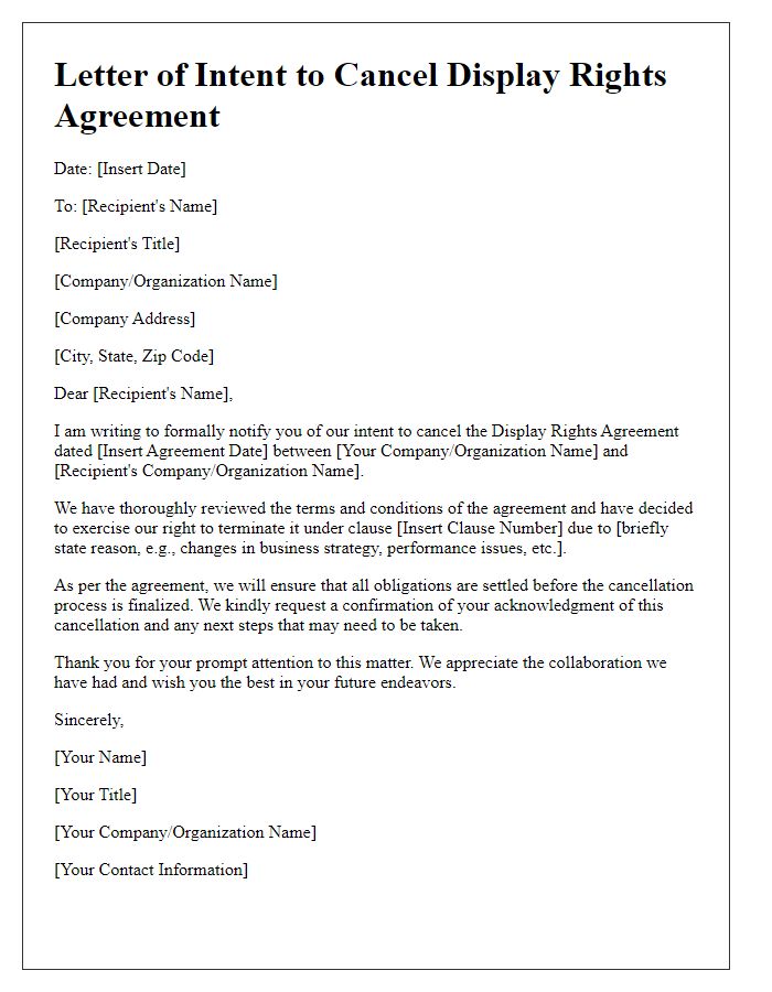 Letter template of intent to cancel display rights agreement