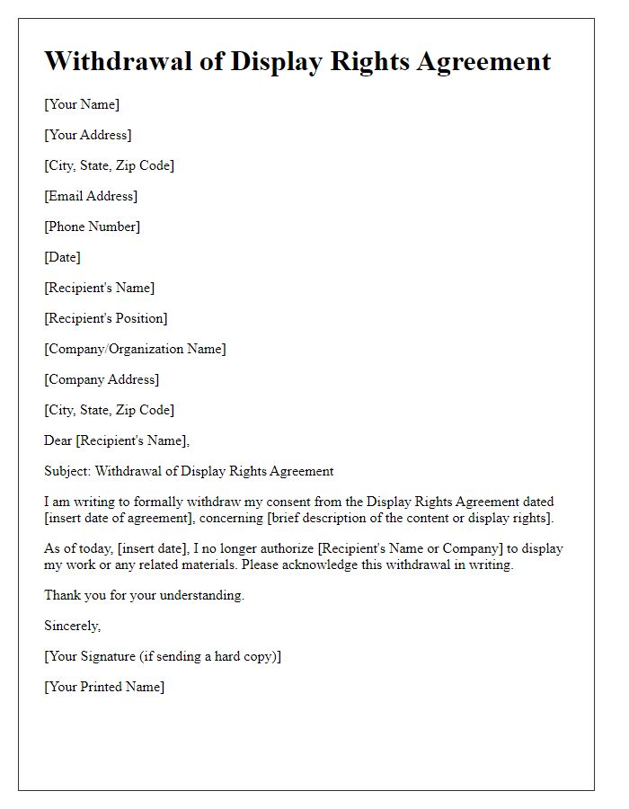 Letter template of withdrawal of display rights agreement