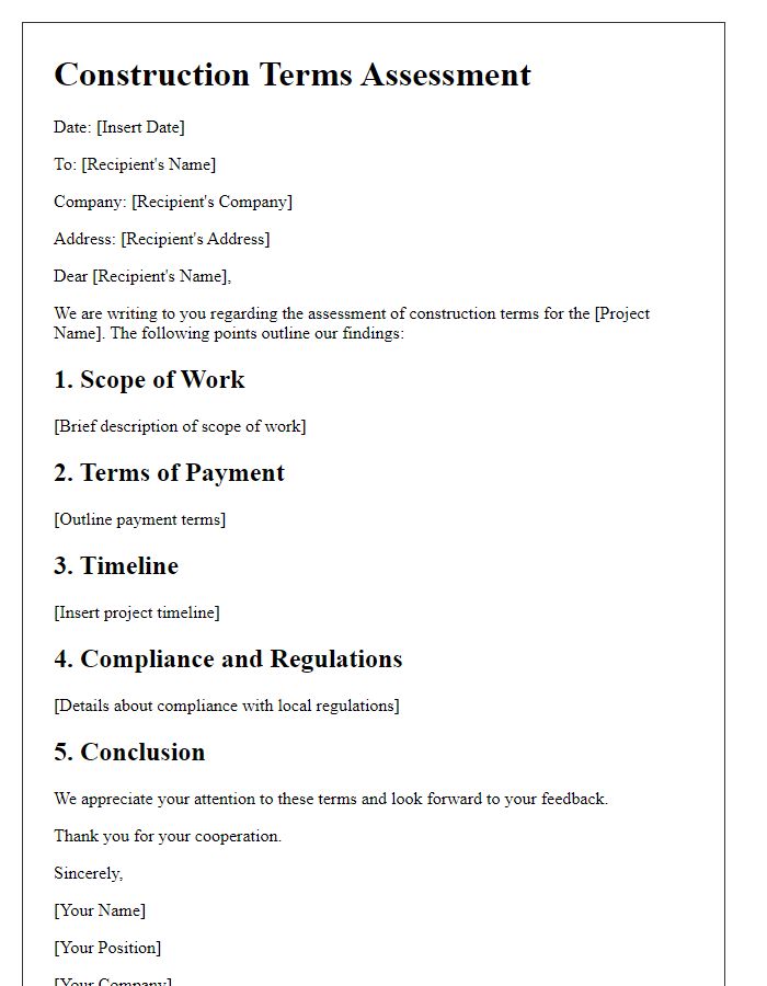 Letter template of construction terms assessment