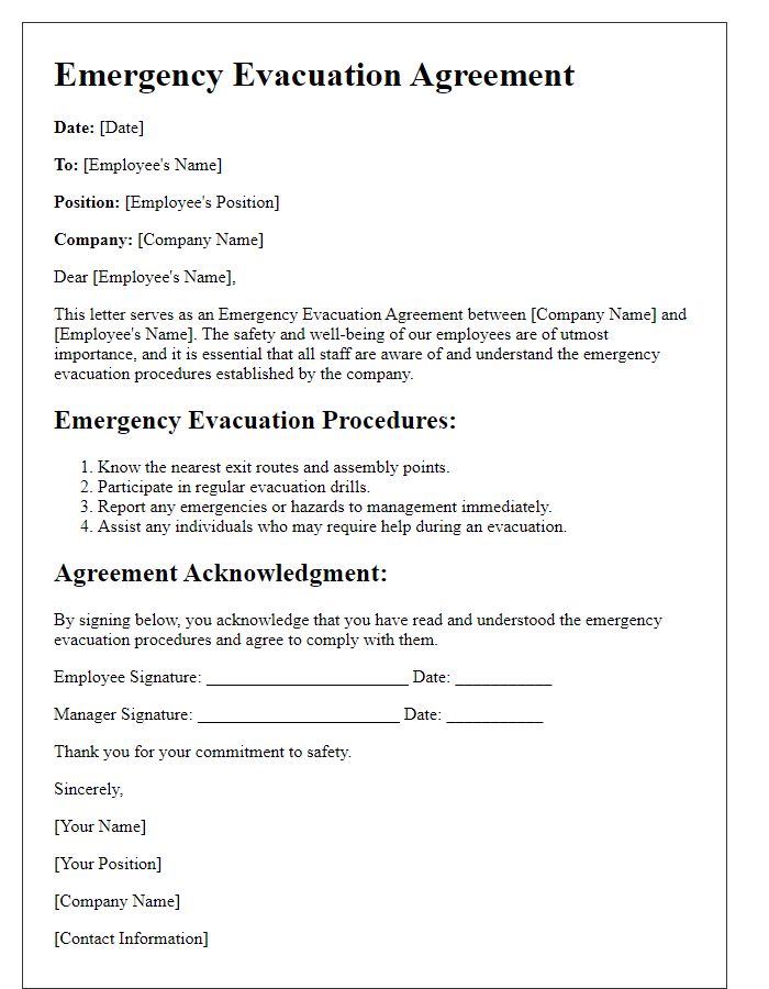 Letter template of emergency evacuation agreement for businesses