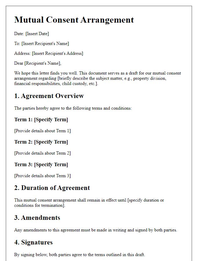 Letter template of draft for mutual consent arrangement