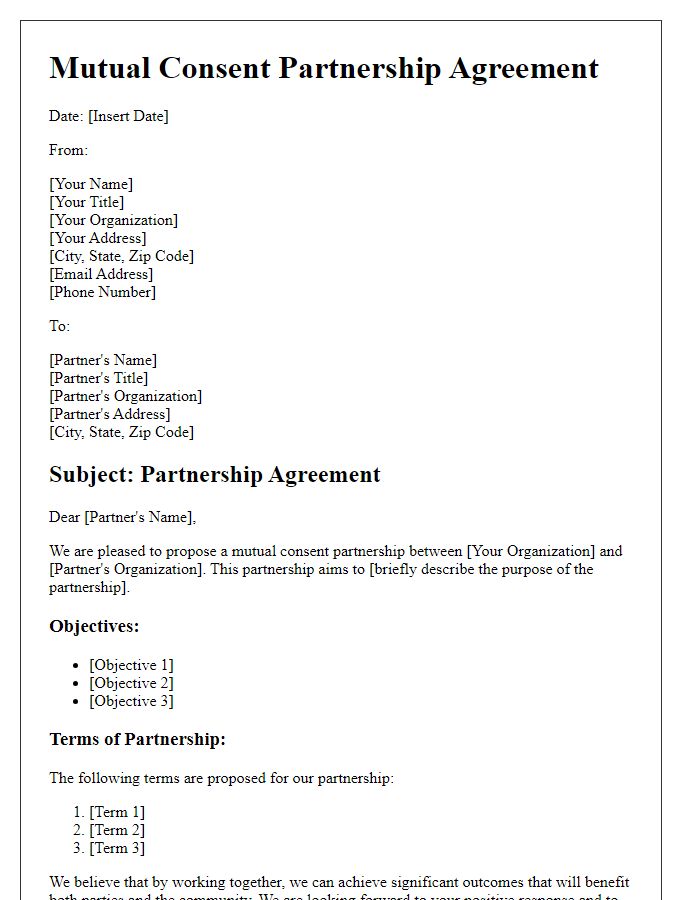 Letter template of framework for mutual consent partnership