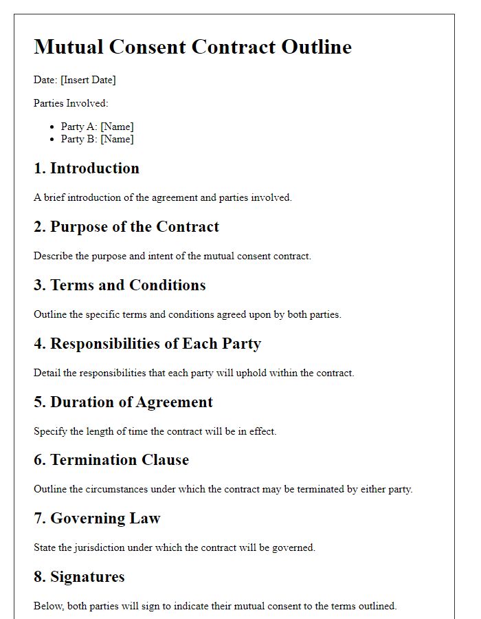 Letter template of outline for mutual consent contract