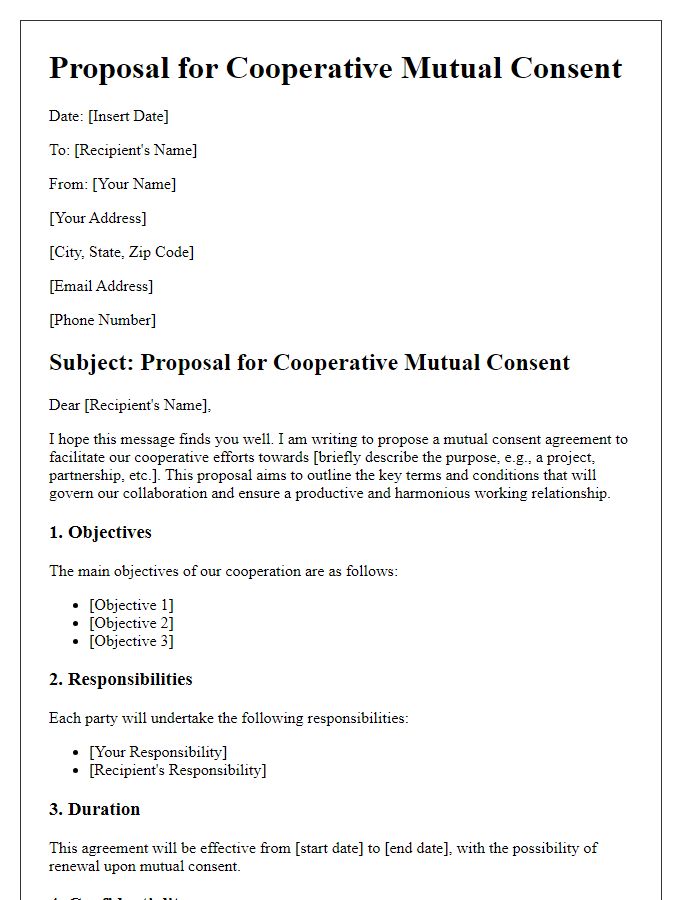 Letter template of proposal for cooperative mutual consent