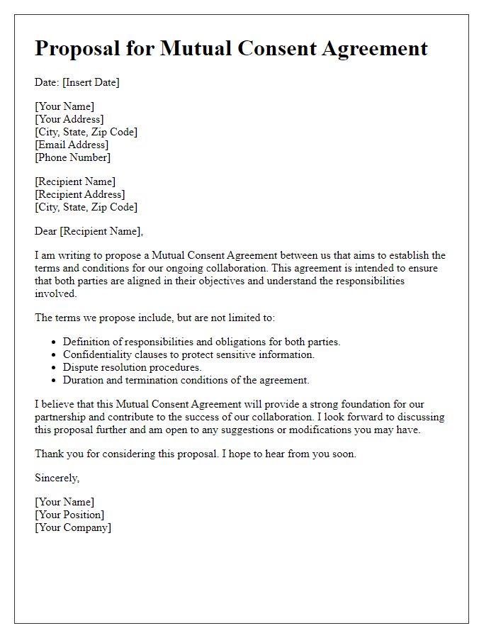 Letter template of proposal for mutual consent agreement