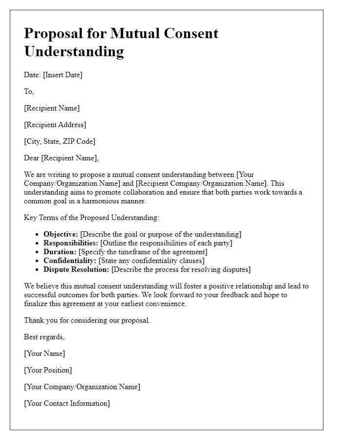 Letter template of proposal for mutual consent understanding