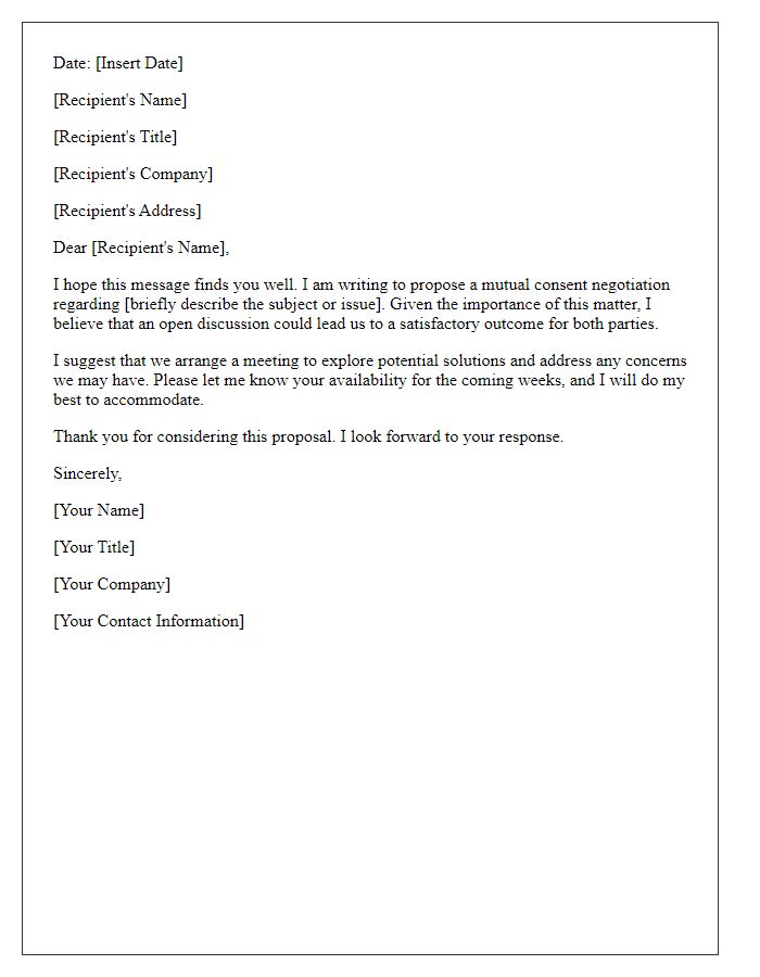 Letter template of suggestion for mutual consent negotiation