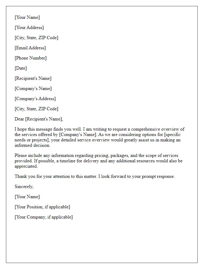 Letter template of request for comprehensive service overview