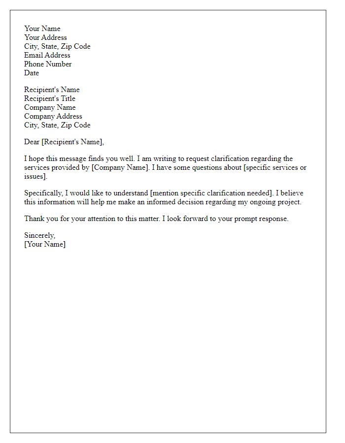 Letter template of request for service clarification