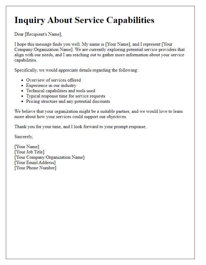 Letter template of service capabilities inquiry