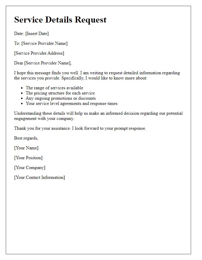 Letter template of service details request