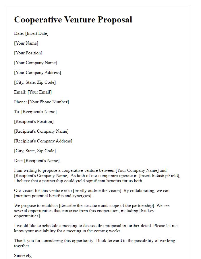 Letter template of cooperative venture proposal