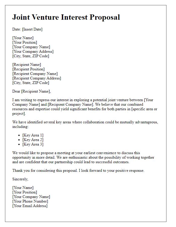 Letter template of joint venture interest