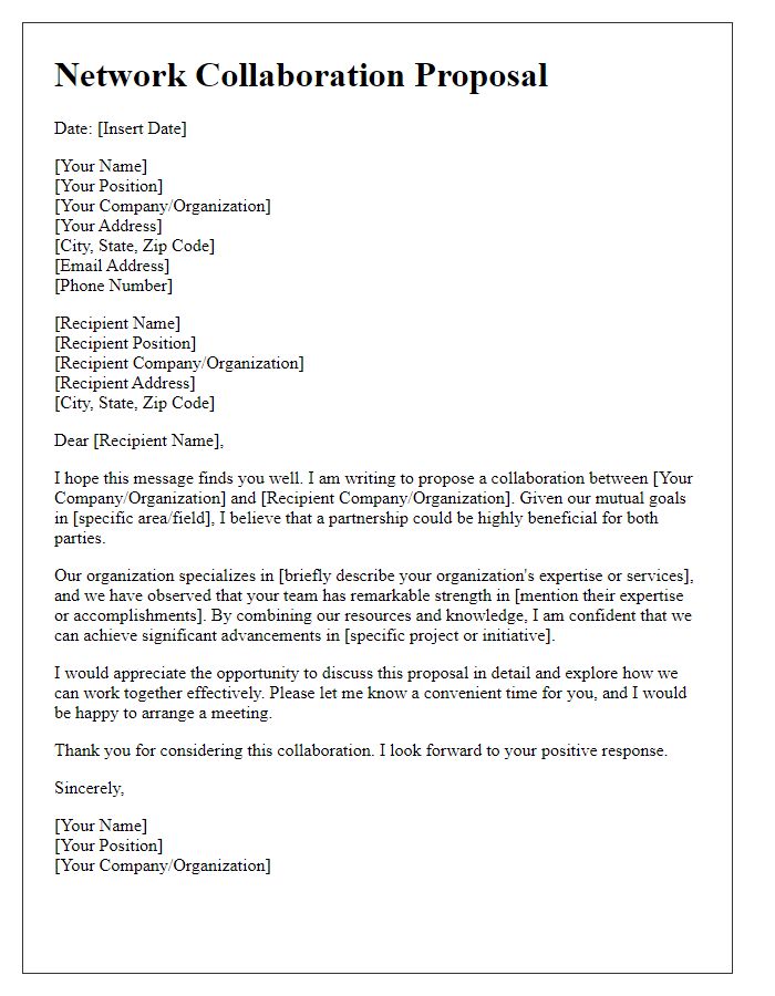 Letter template of network collaboration proposal