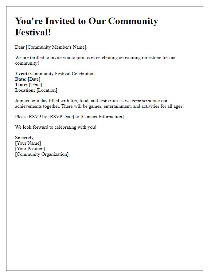 Letter template of milestone celebration invitation for a community festival