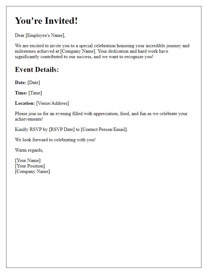 Letter template of milestone celebration invitation for an employee recognition event