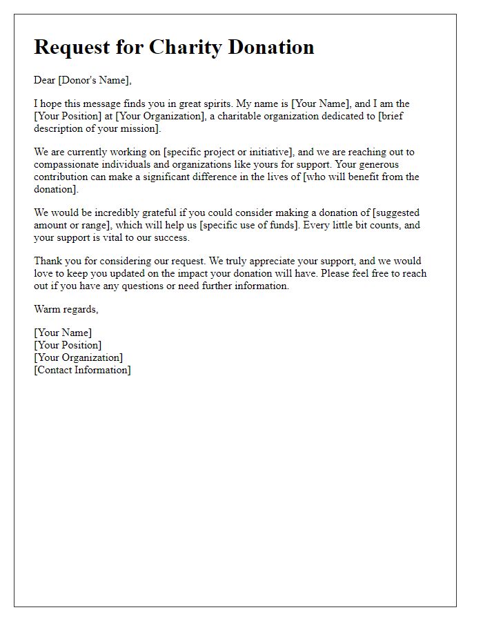 Letter template of charity donation request