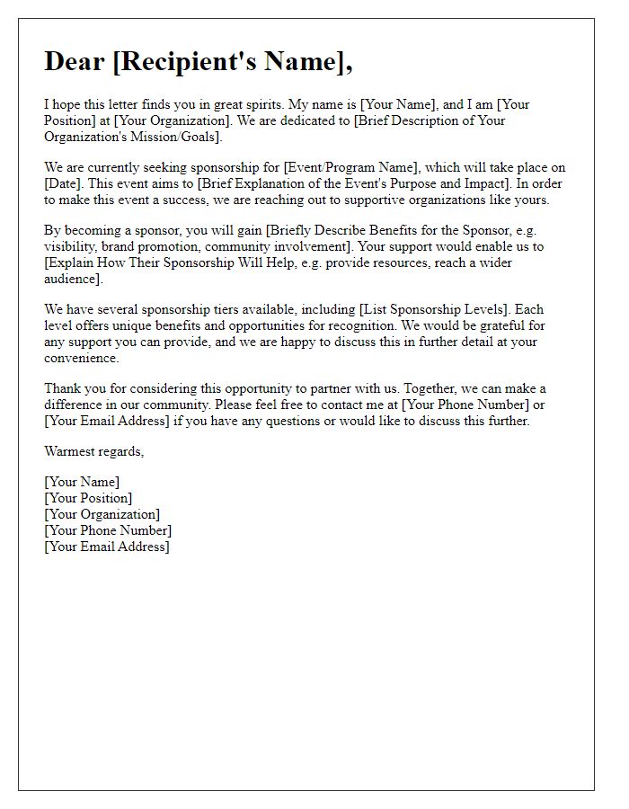 Letter template of sponsorship appeal