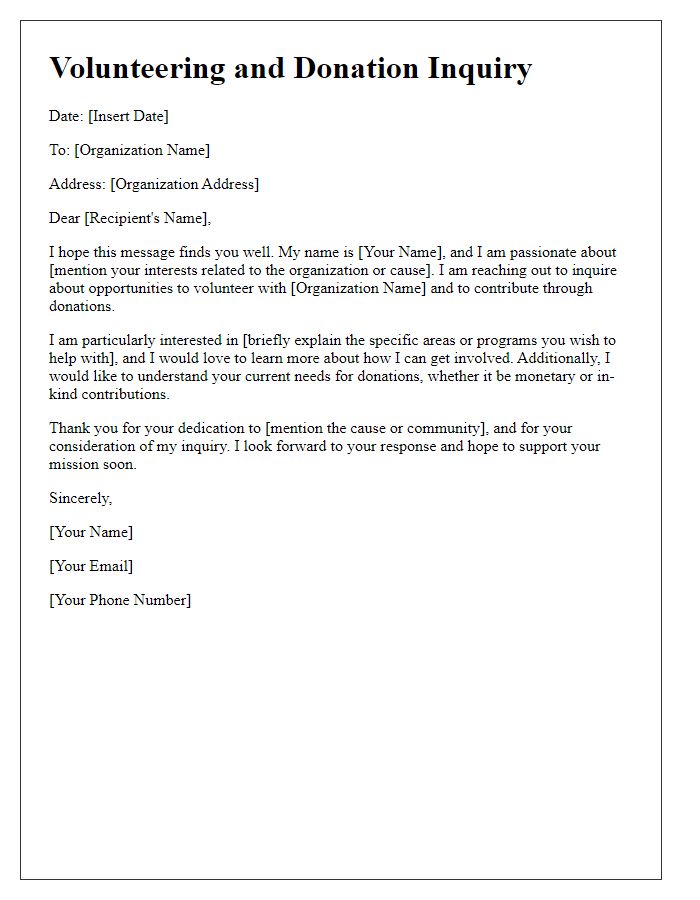 Letter template of volunteering and donation inquiry