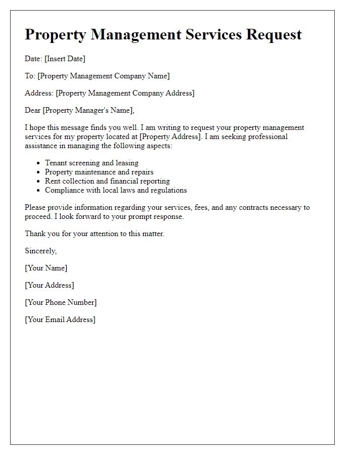 Letter template of property management services request