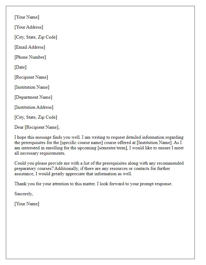 Letter template of request for details on course prerequisites
