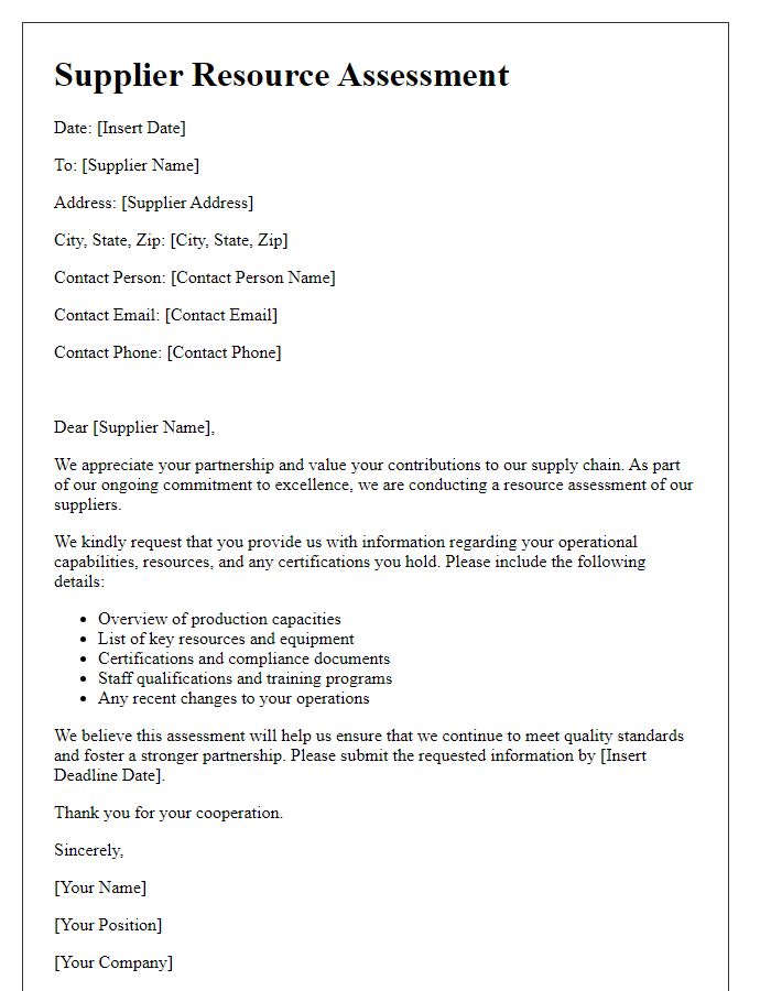 Letter template of supplier resource assessment