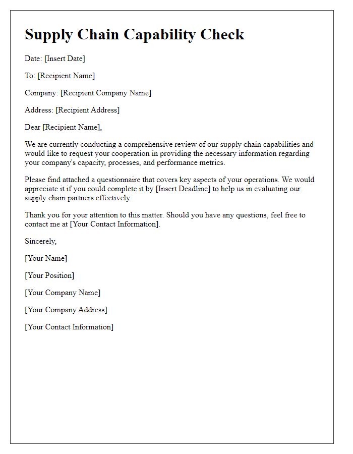 Letter template of supply chain capability check