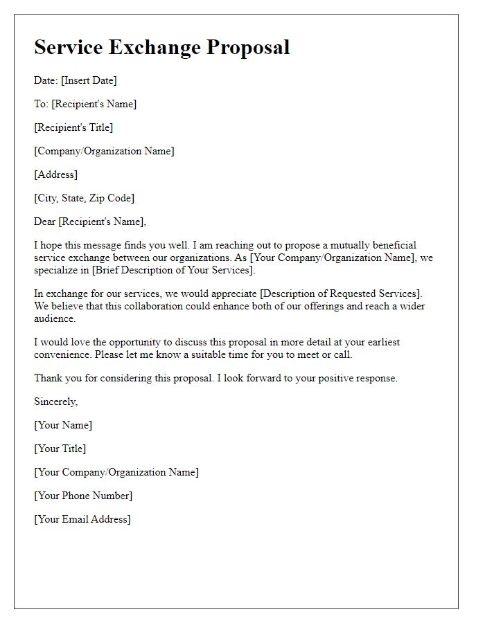 Letter template of service exchange proposal