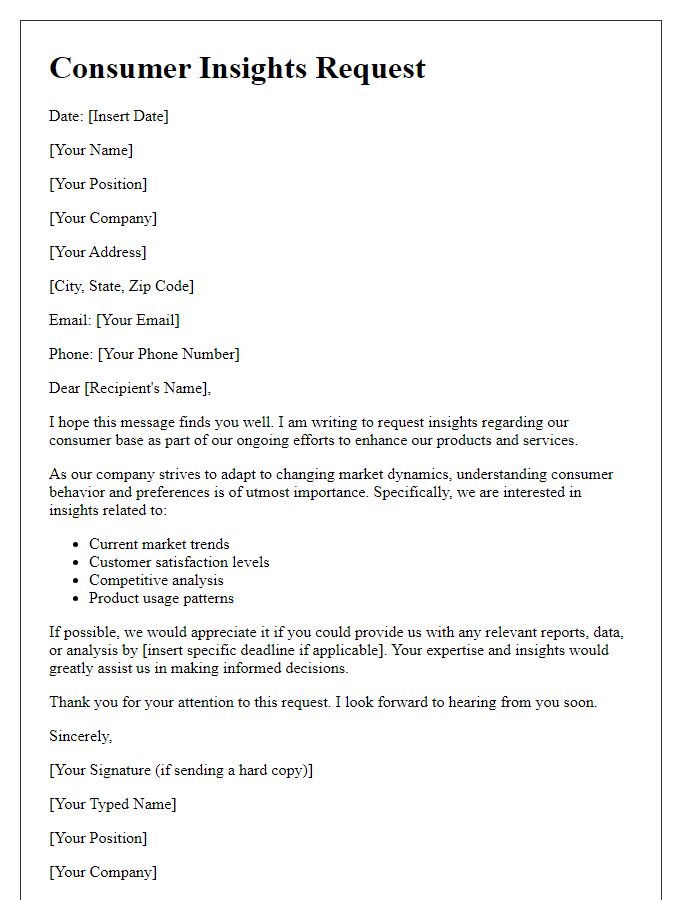Letter template of consumer insights request
