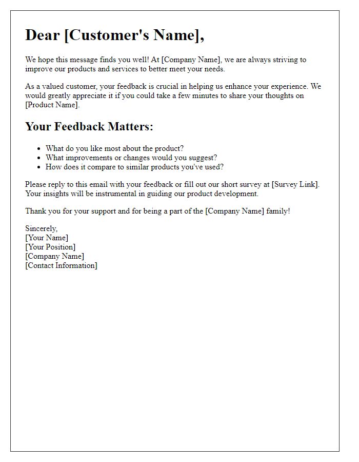 Letter template of feedback collection for product improvement