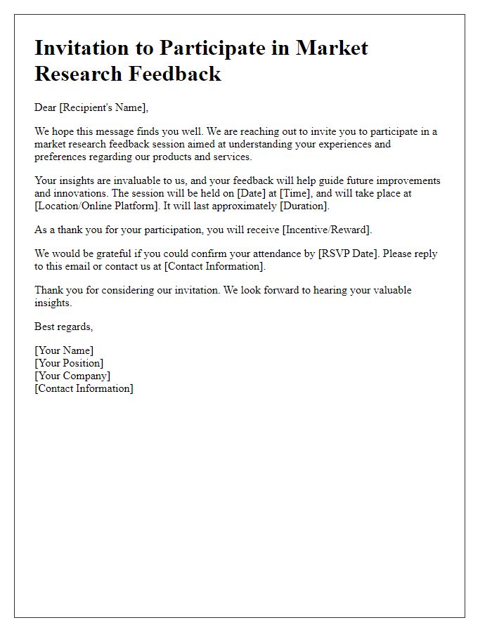 Letter template of market research feedback invitation