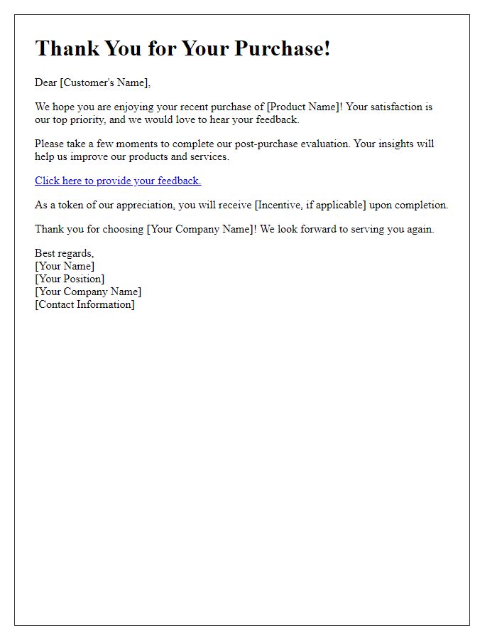 Letter template of post-purchase evaluation request
