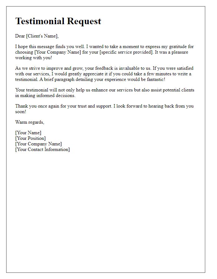 Letter template of testimonial request for services