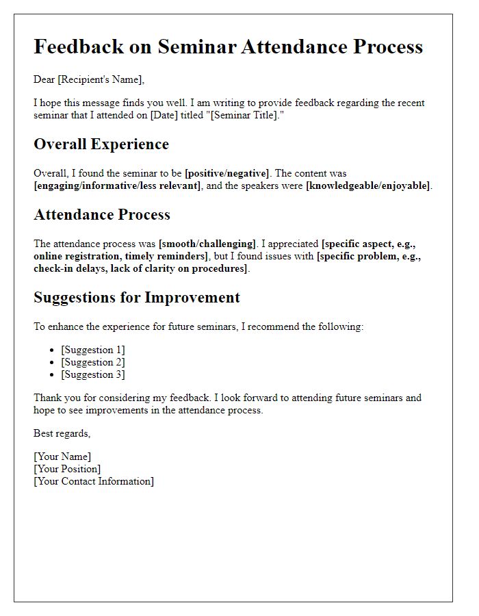 Letter template of feedback on seminar attendance process