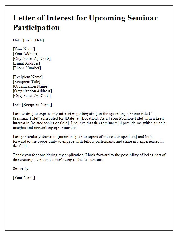 Letter template of interest in upcoming seminar participation