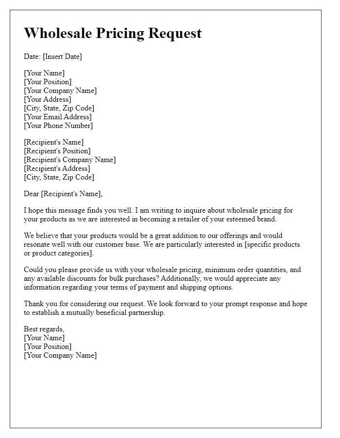 Letter template of Wholesale Pricing Request for Retailers