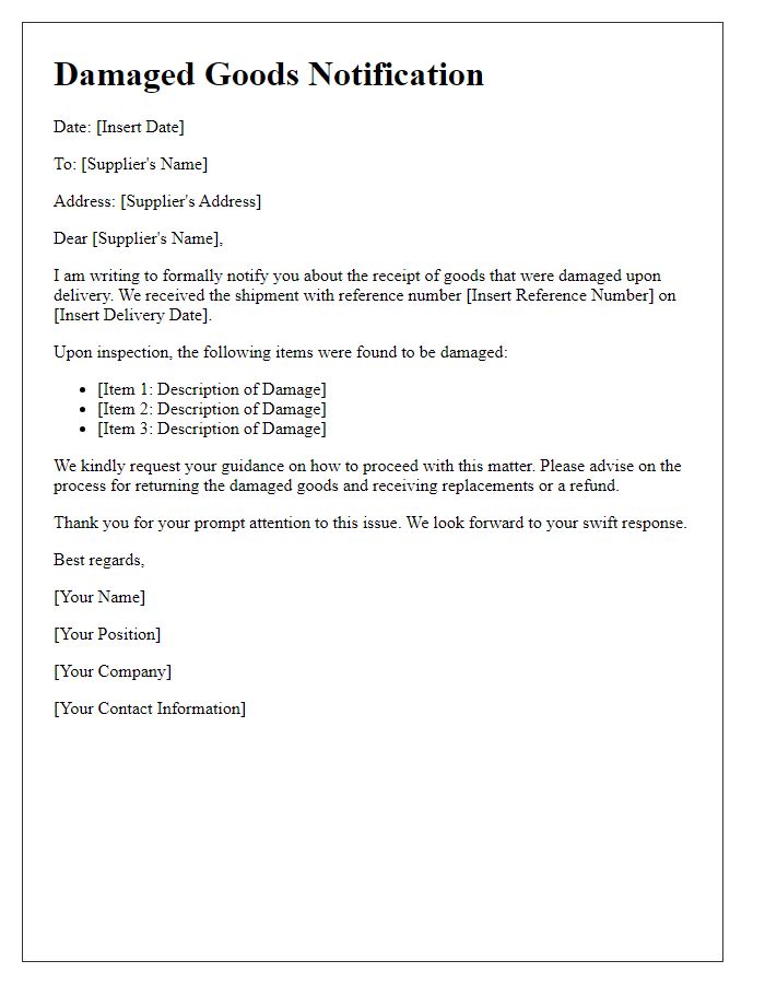 Letter template of damaged goods notification