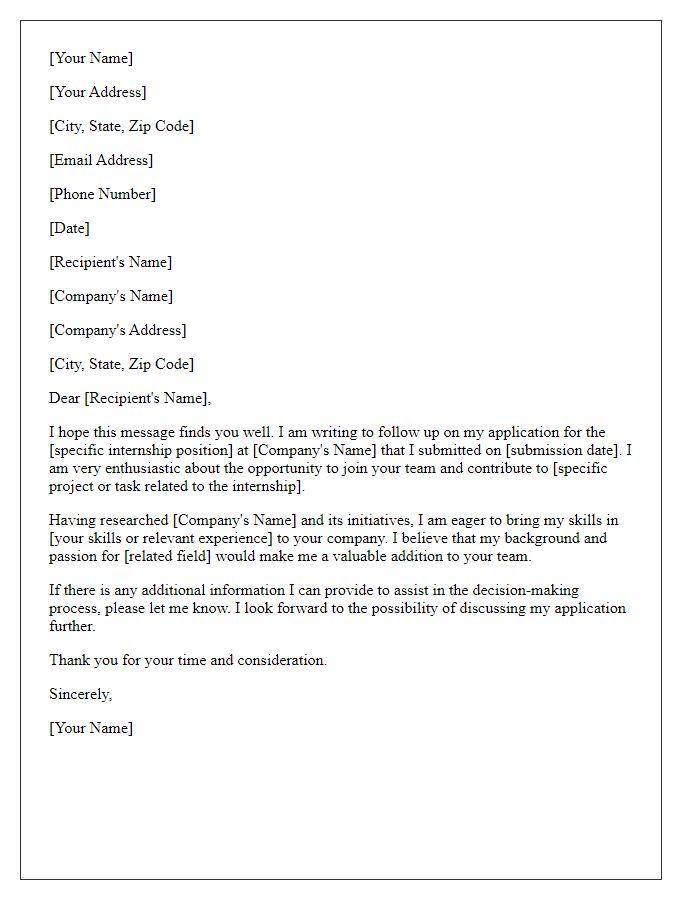 Letter template of application follow-up for internship