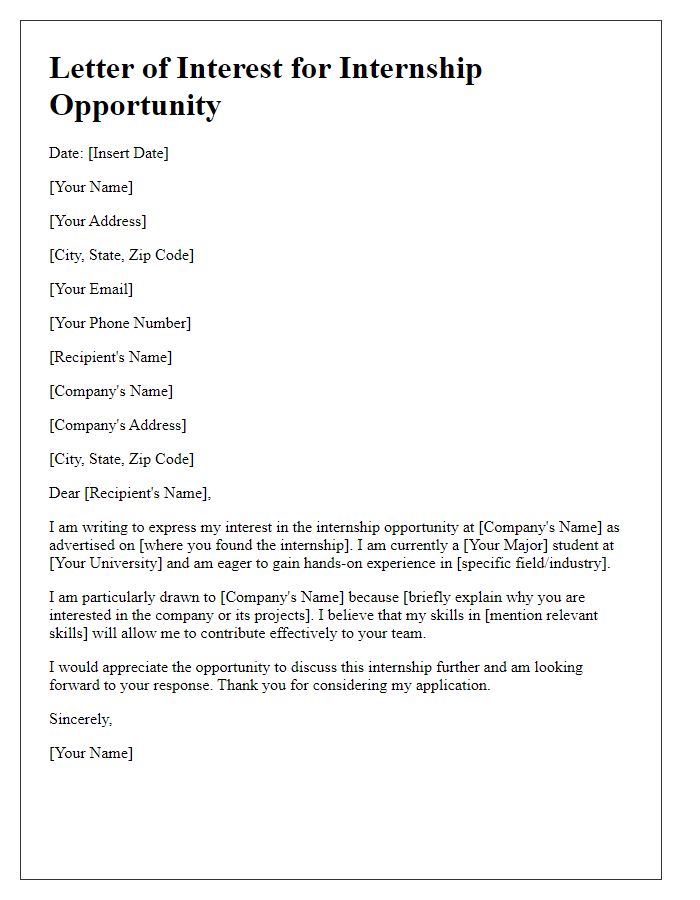 Letter template of internship opportunity interest