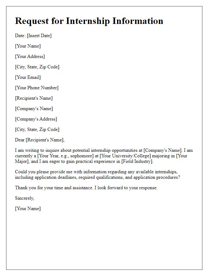 Letter template of request for internship information