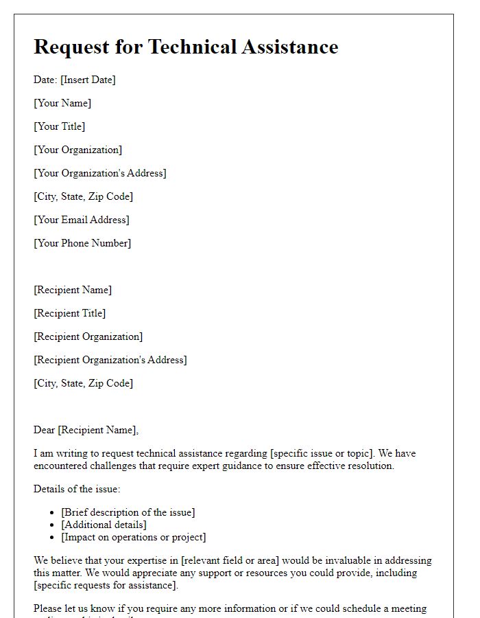 Letter template of request for technical assistance